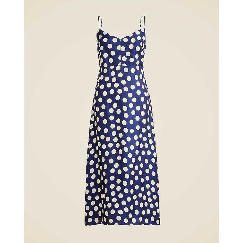 J. Crew Factory Navy and White Polka Dot Spaghetti Strap Dress